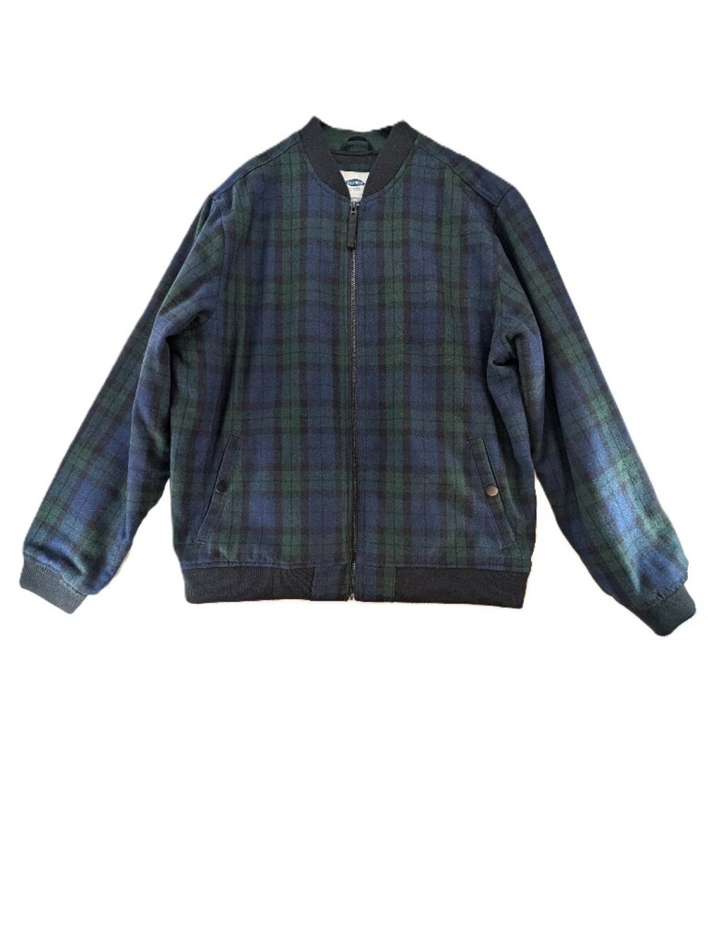 Old Navy Black Watch Plaid Jacket Mens Size XL Quilted Wool Blend Bomber Style